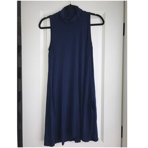 Blue, turtleneck dress.